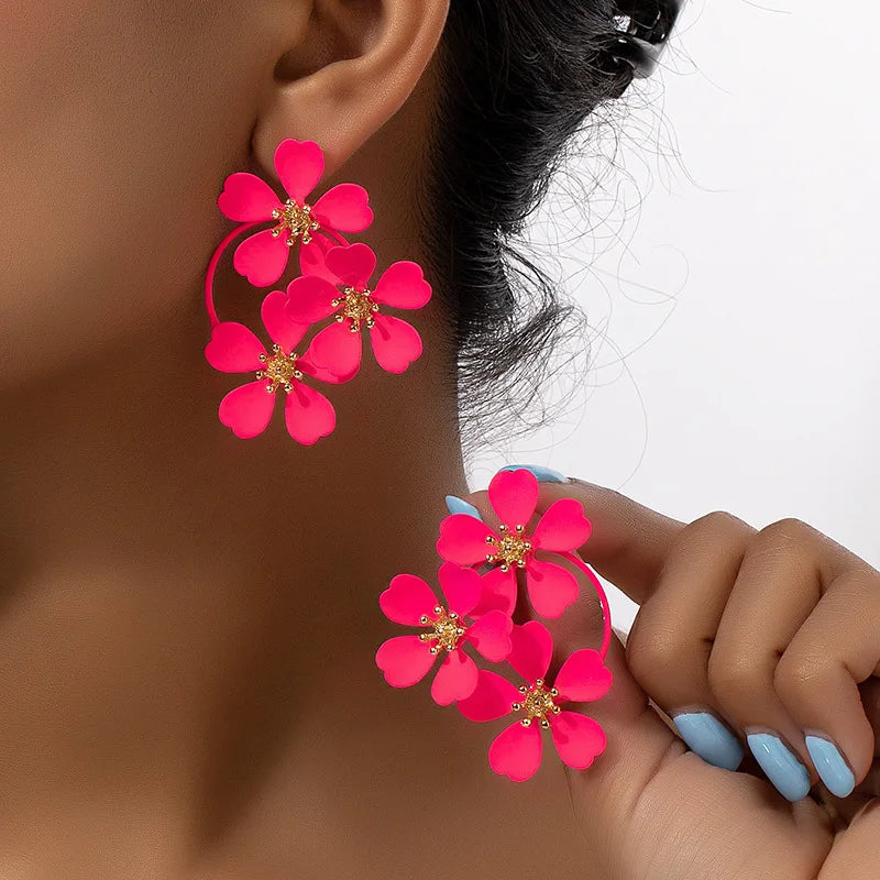 Bohemian Dangle Earrings Female Romantic Three Camellia Flower Korean Earrings for Women Luxury Designer Fashion Jewelry