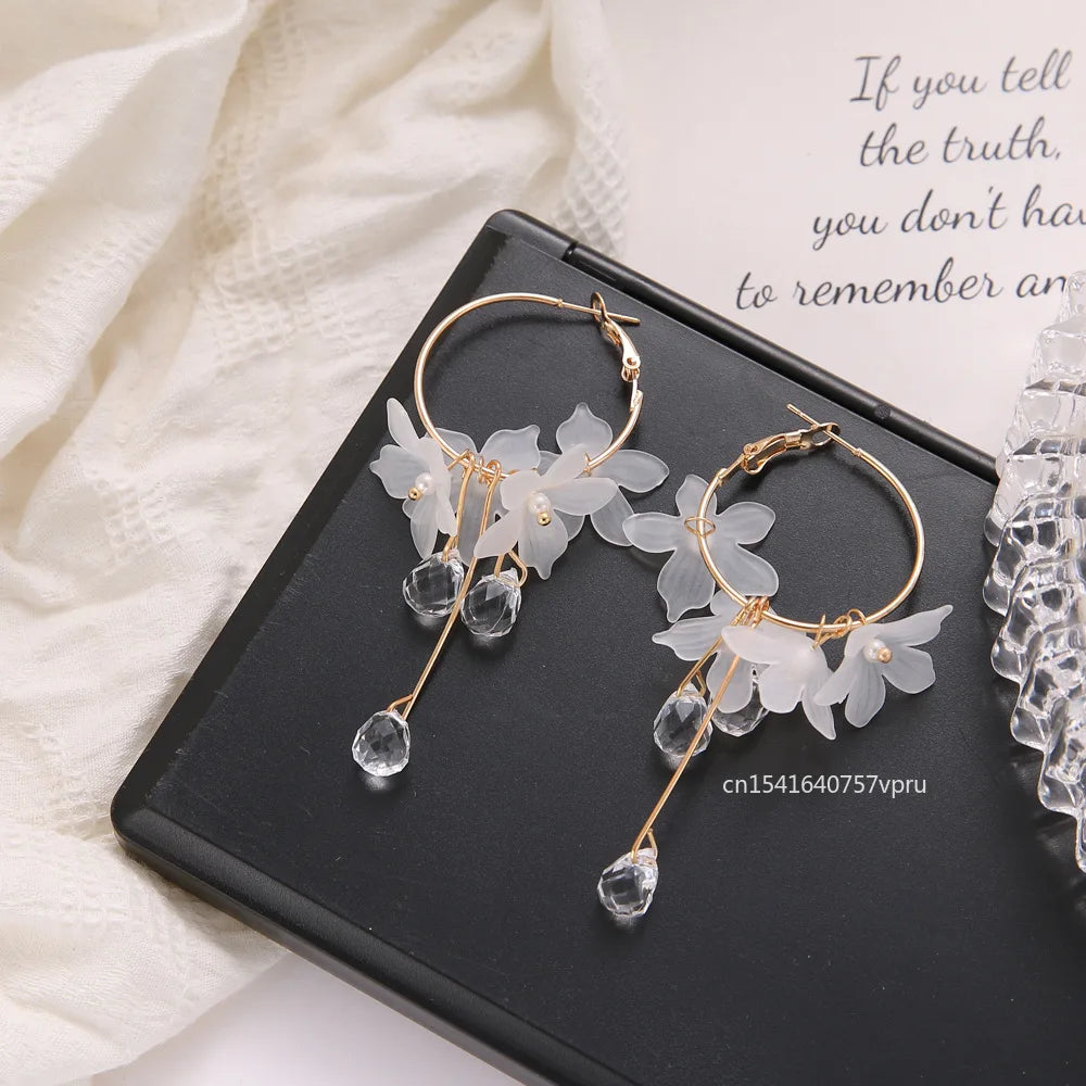 Bohemia Flower Earrings Women Fashion Long Hanging Earrings Crystal Female Wedding Earings Party Jewelry