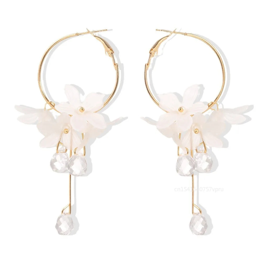 Bohemia Flower Earrings Women Fashion Long Hanging Earrings Crystal Female Wedding Earings Party Jewelry