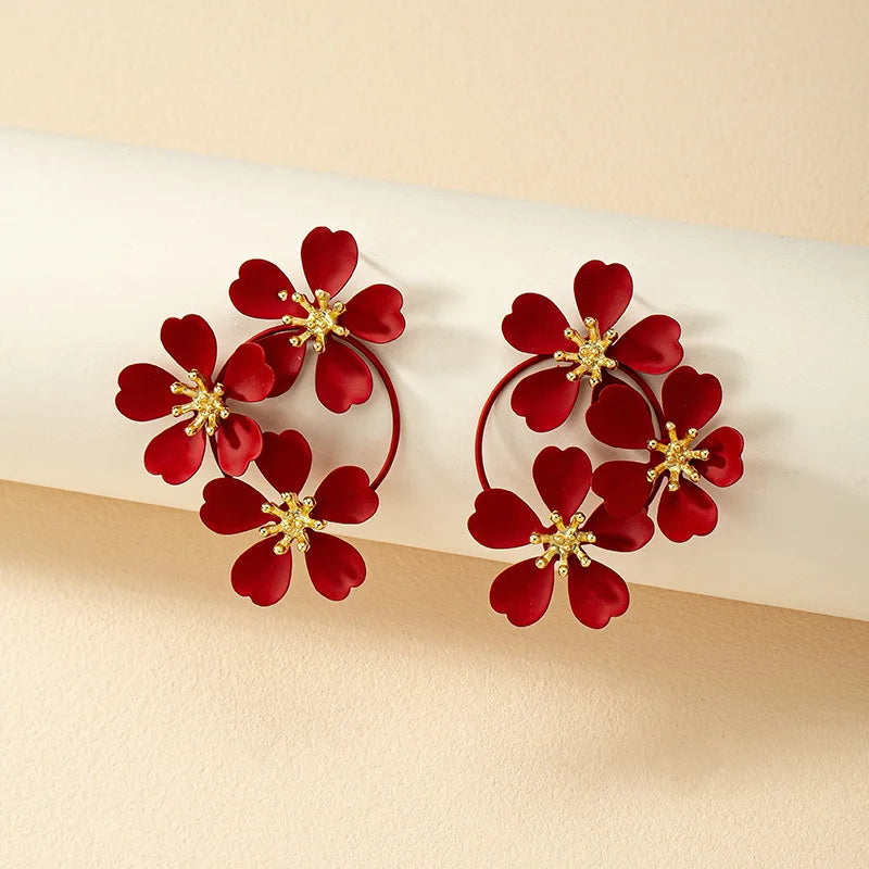Bohemian Dangle Earrings Female Romantic Three Camellia Flower Korean Earrings for Women Luxury Designer Fashion Jewelry