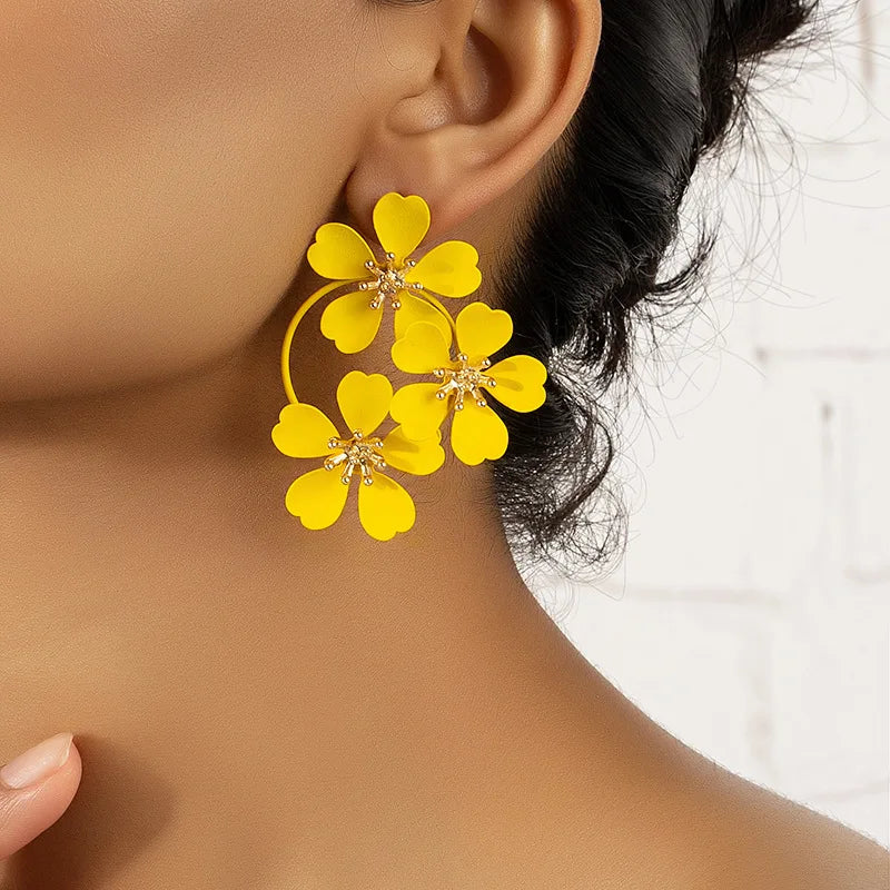 Bohemian Dangle Earrings Female Romantic Three Camellia Flower Korean Earrings for Women Luxury Designer Fashion Jewelry