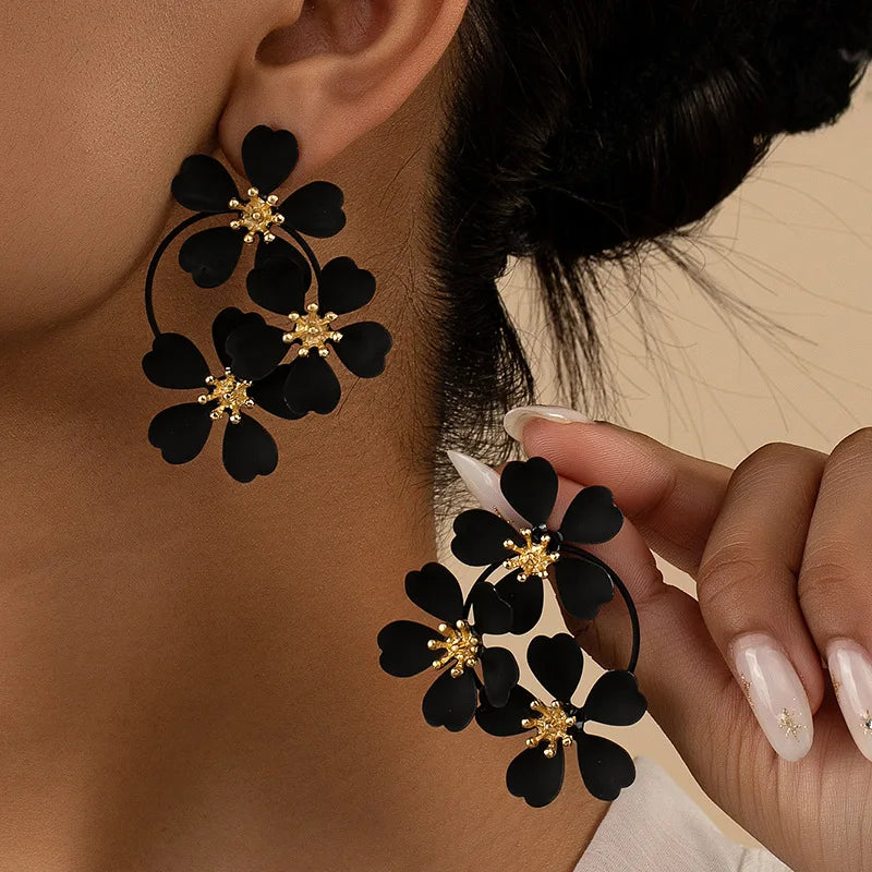 Bohemian Dangle Earrings Female Romantic Three Camellia Flower Korean Earrings for Women Luxury Designer Fashion Jewelry